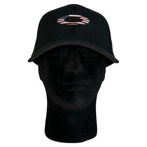 Oakley Sunglasses Tincan Cap USA Flag Baseball Hat Size S/M Flex Fitted Black